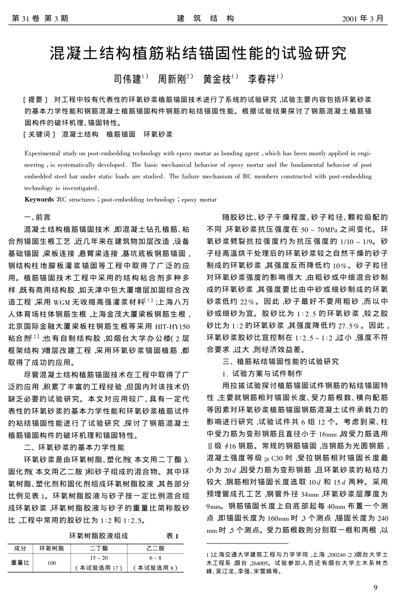 混凝土结构植筋粘结锚固性能的试验研究.pdf_第1页