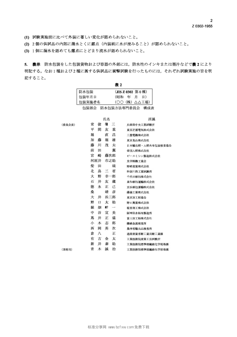 【JIS日本标准】JIS Z 0302：1955 Water proof packaging.pdf_第2页