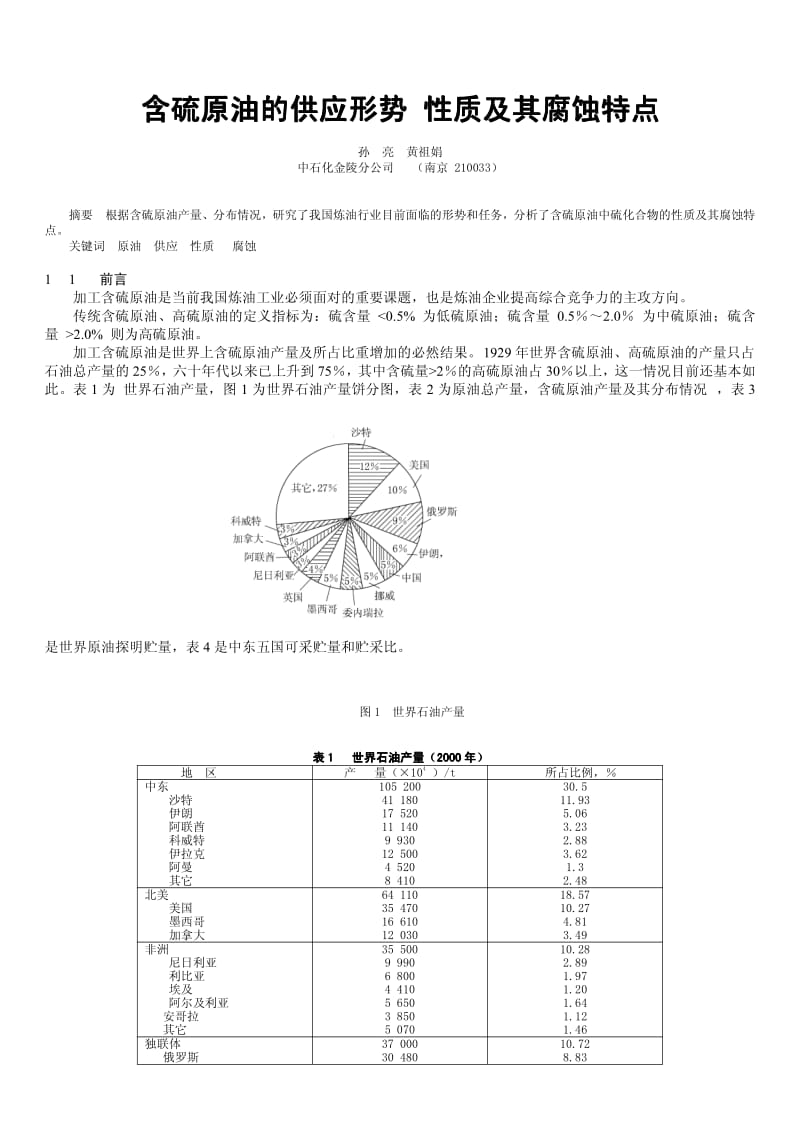 含硫原油的供应形势 性质及其腐蚀特点.pdf_第1页