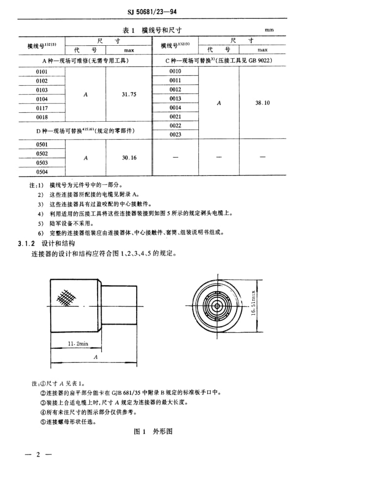 [电子标准]-SJ 50681.23-1994 TNC系列(接电缆)插针接触件2级射频同轴插头连接器详细规范.pdf_第3页