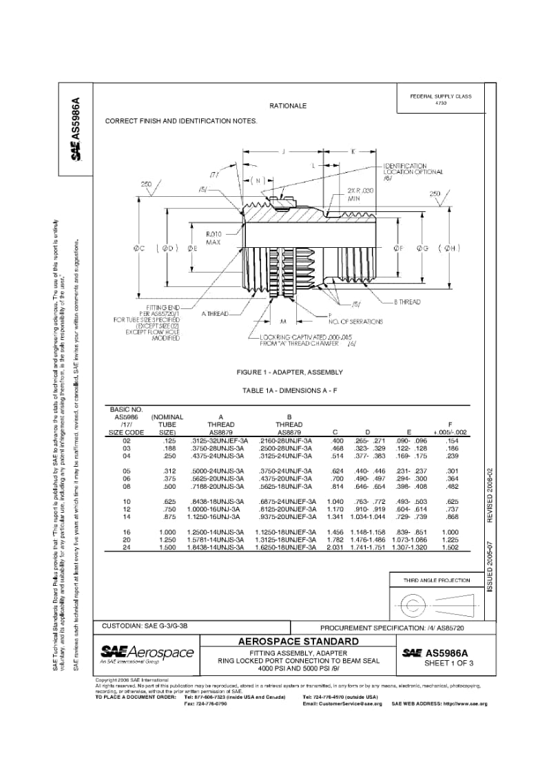 SAE AS 5986A-2008 fitting assembly, adapter ring locked port connection to beam seal 4000 psi and 5000 psi.pdf_第1页