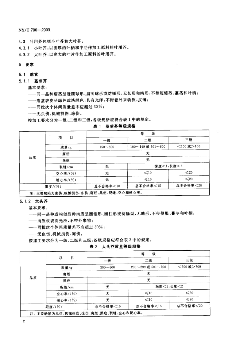 NY-T 706-2003 加工用芥菜.pdf.pdf_第3页