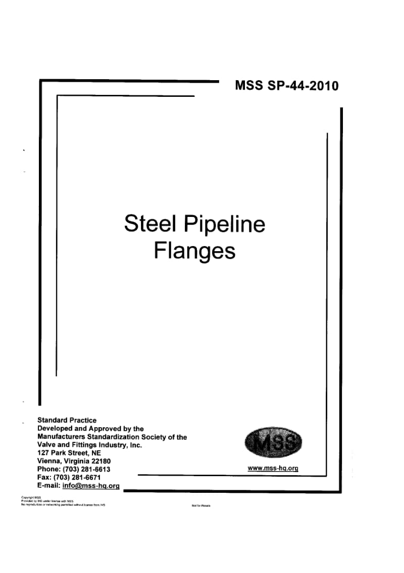 MSS SP-44-2010 钢制管道法兰 Steel Pipeline Flanges.pdf_第1页