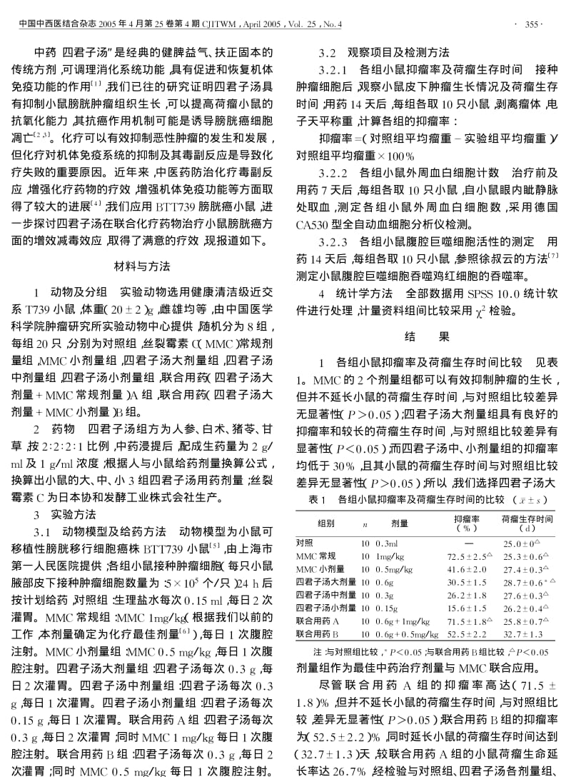 四君子汤对小鼠膀胱癌化疗的减毒增效作用.pdf_第2页