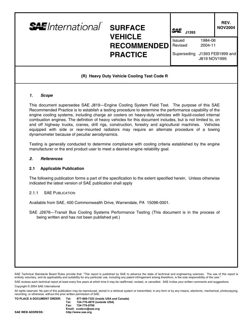 SAE J1393-2004 重型车辆冷却试验规程R.pdf_第1页