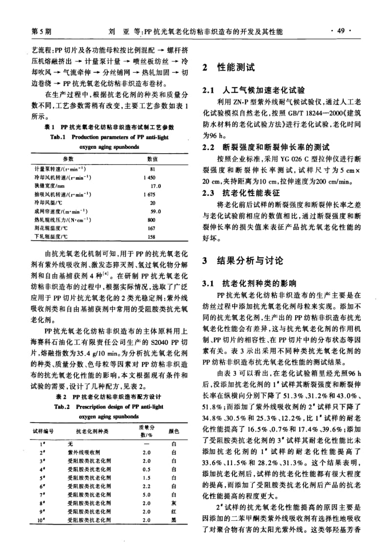 PP抗光氧老化纺粘非织造布的开发及其性能.pdf_第2页