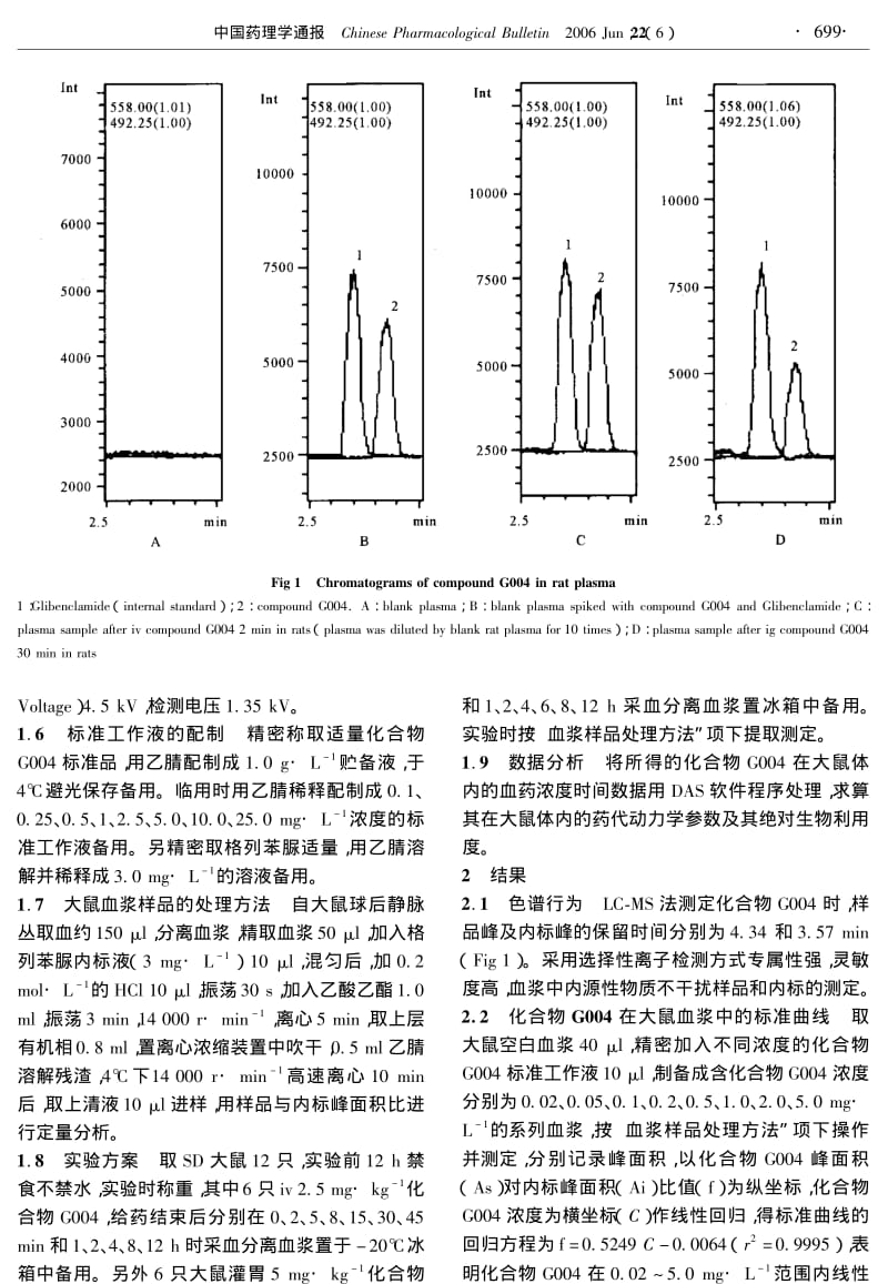 化合物G004在大鼠体内的绝对生物利用度研究.pdf_第2页
