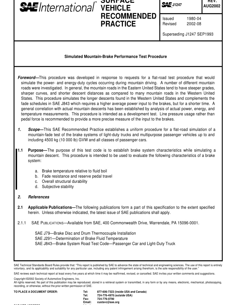 SAE J1247-2002 Simulated Mountain-Brake Performance Test Procedure.pdf_第1页