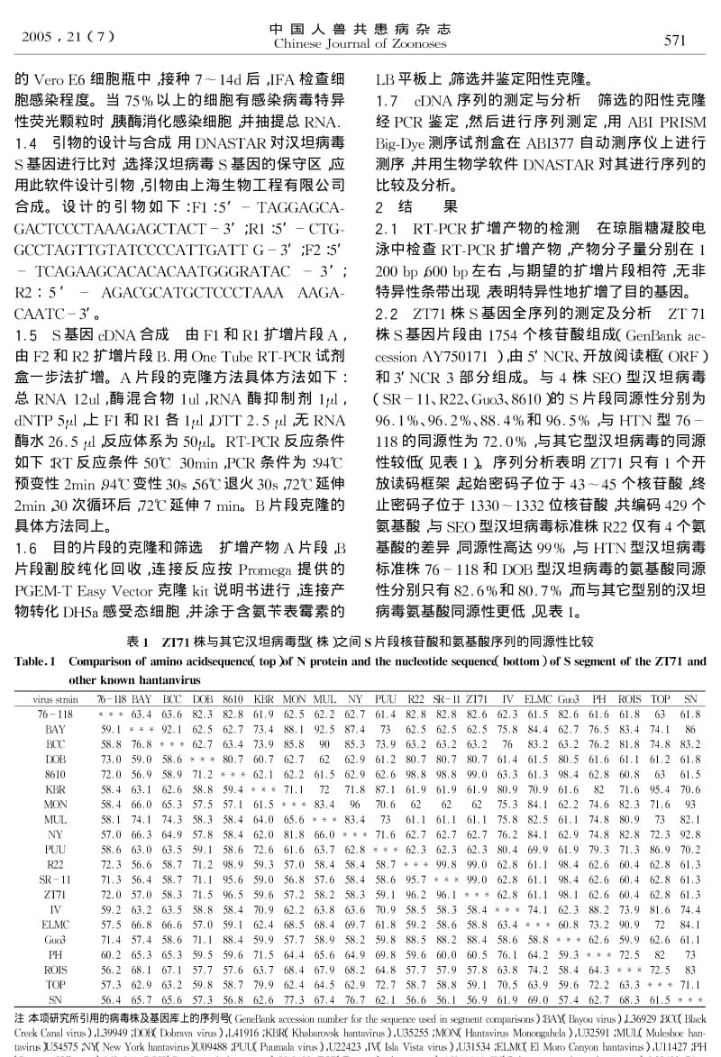 浙江新分离汉坦病毒ZT71株S基因片段的克隆及序列分析.pdf_第2页