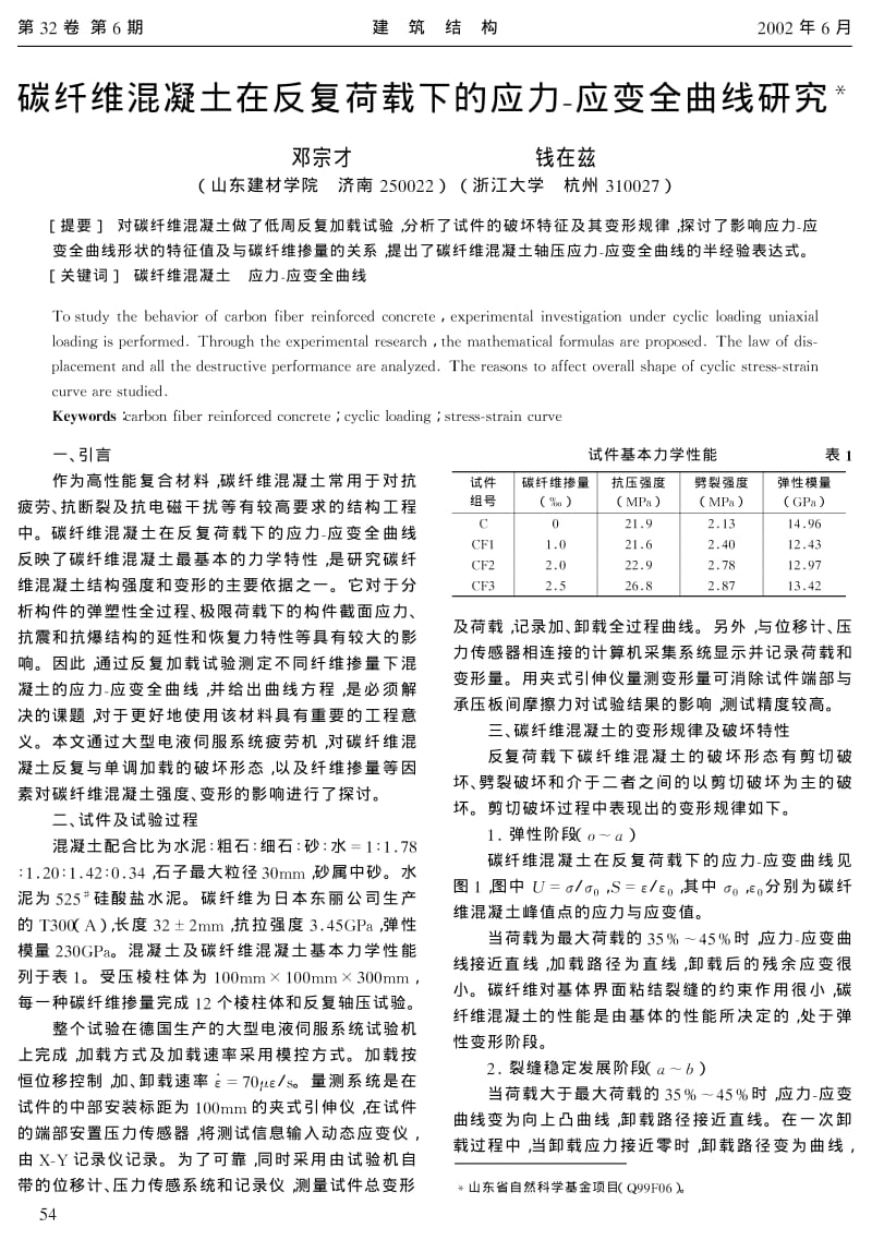 碳纤维混凝土在反复荷载下的应力 应变全曲线研究.pdf_第1页