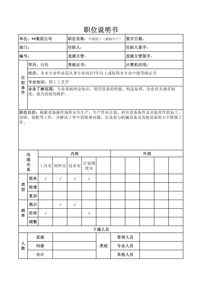 01964-职位说明书-中级钳工.pdf_第1页