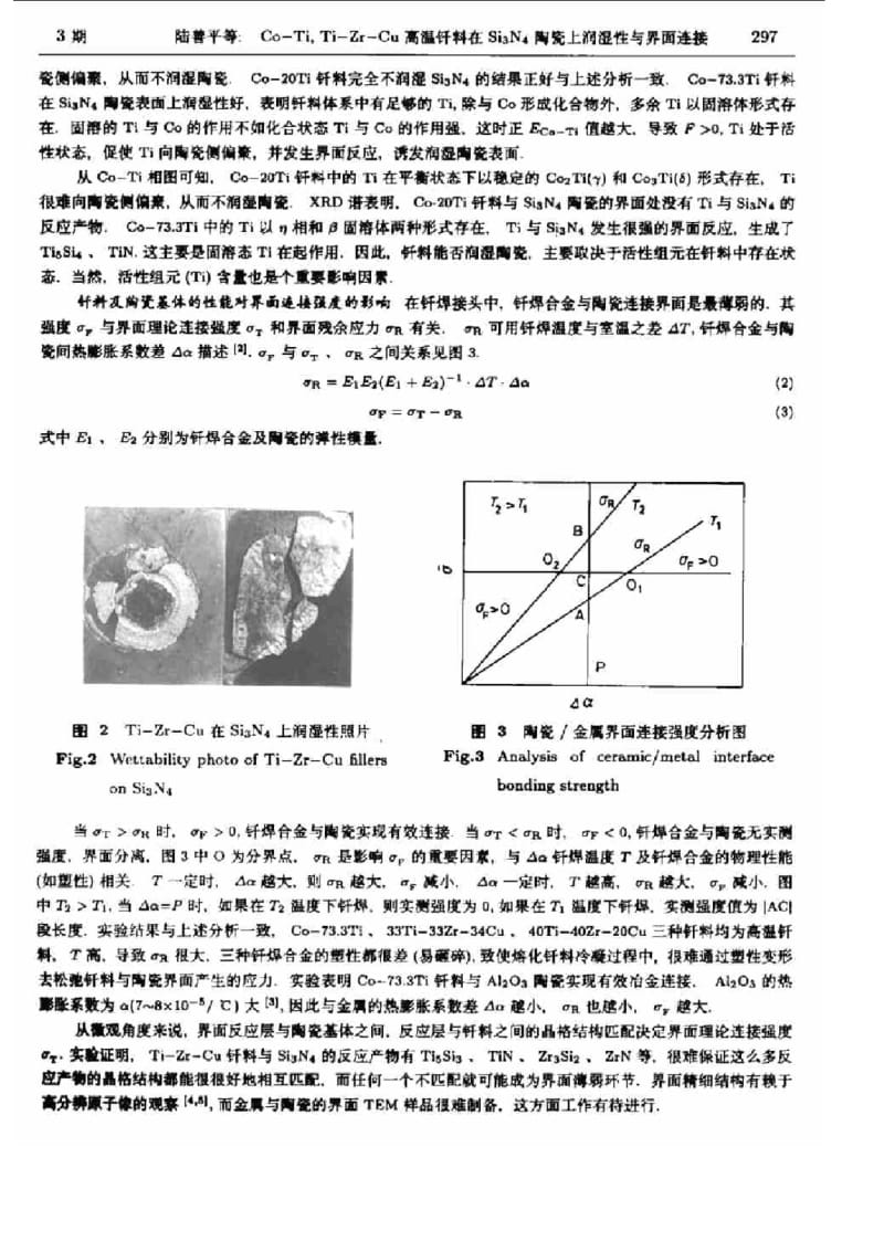 Co-Ti,Ti-Zr-Cu高温钎料在Si_3N_4陶瓷上润湿性与界面连接.pdf_第3页