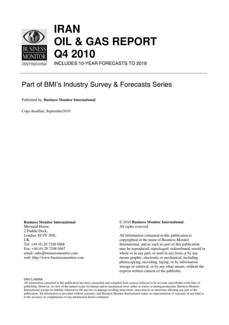 BMI Iran Oil and Gas Report Q4 2010.pdf_第2页