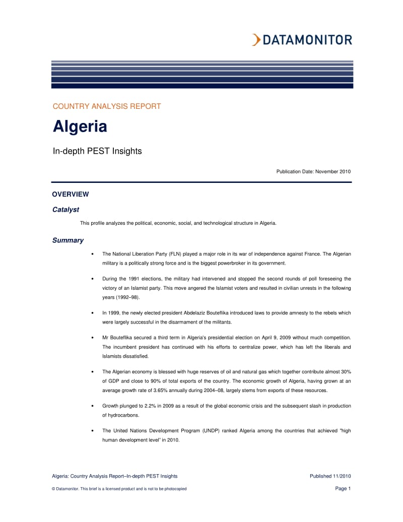 COUNTRY ANALYSIS REPORT - Algeria.pdf_第1页