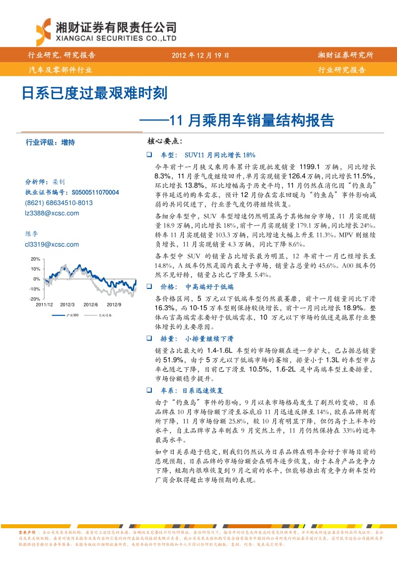 11月乘用车销量结构报告：日系已度过最艰难时刻-2012-12-21.pdf_第1页