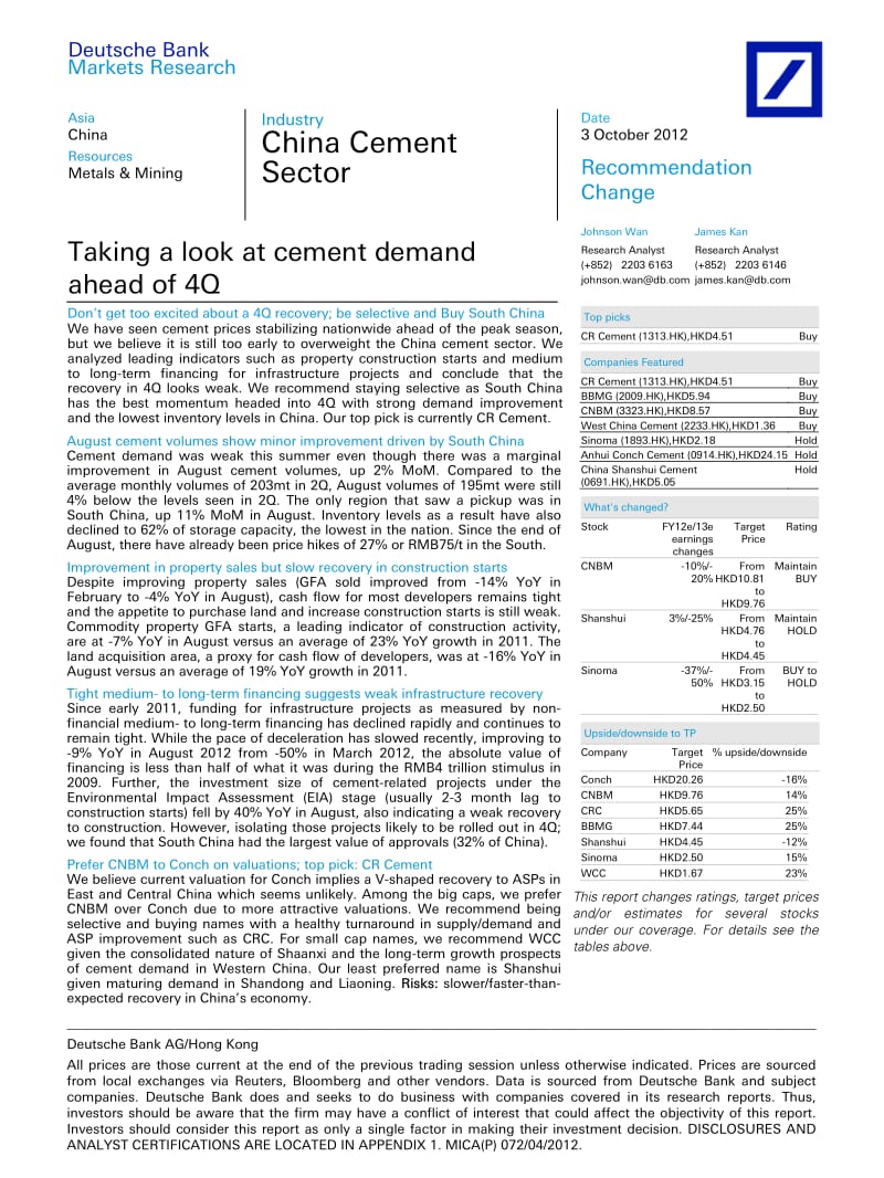 CHINA_CEMENT_SECTOR：TAKING_A_LOOK_AT_CEMENT_DEMAND_AHEAD_OF_4Q-2012-10-08.pdf_第1页