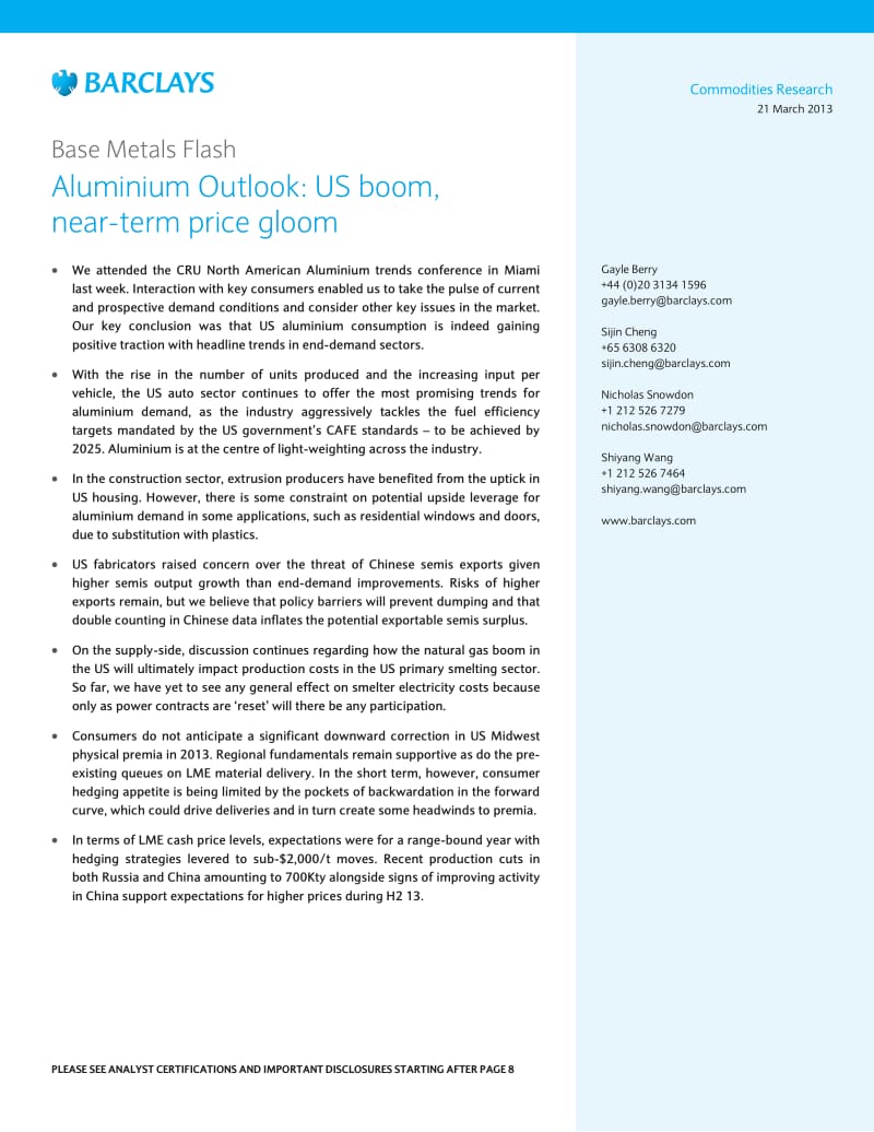 BASE_METALS_FLASH：ALUMINIUM_OUTLOOK-US_BOOM_NEAR-TERM_PRICE_GLOOM-2013-03-22.pdf_第1页