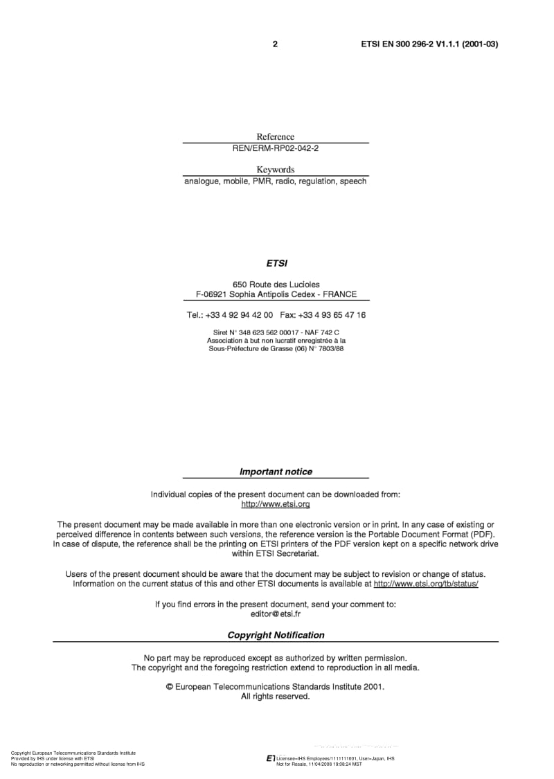 ETSI EN-300-296-2-V1.1.1-2001.pdf_第2页