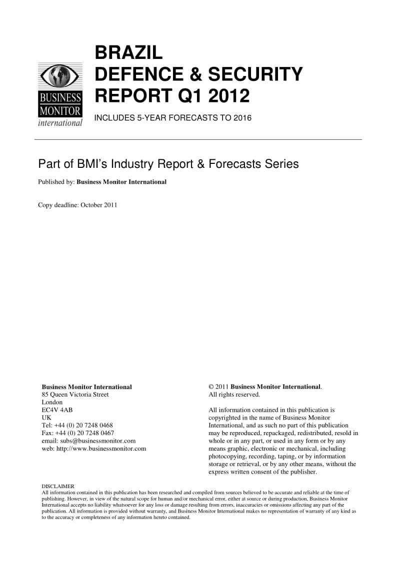 BMI Brazil Defence and Security Report Q1 2012.pdf_第2页