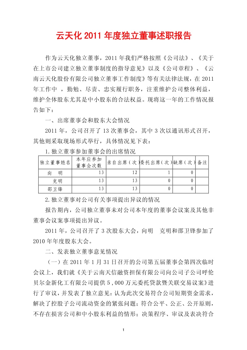 600096_ 云天化度独立董事述职报告.pdf_第1页