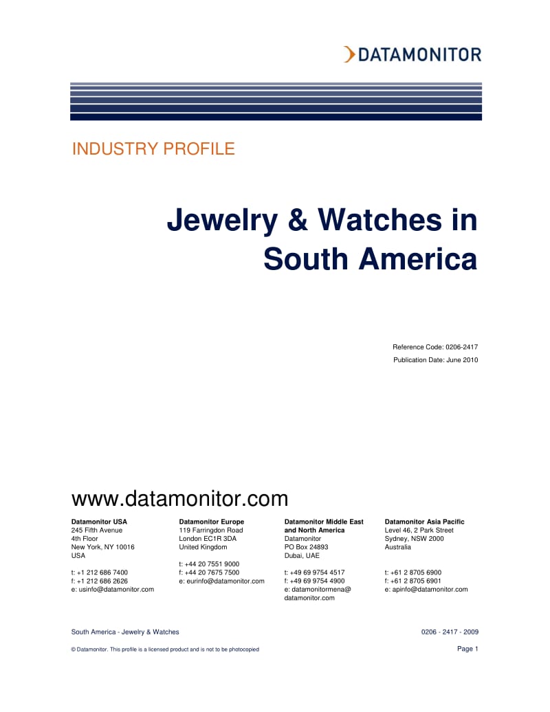 Industry Report - Jewelry and Watches in South America.pdf_第1页