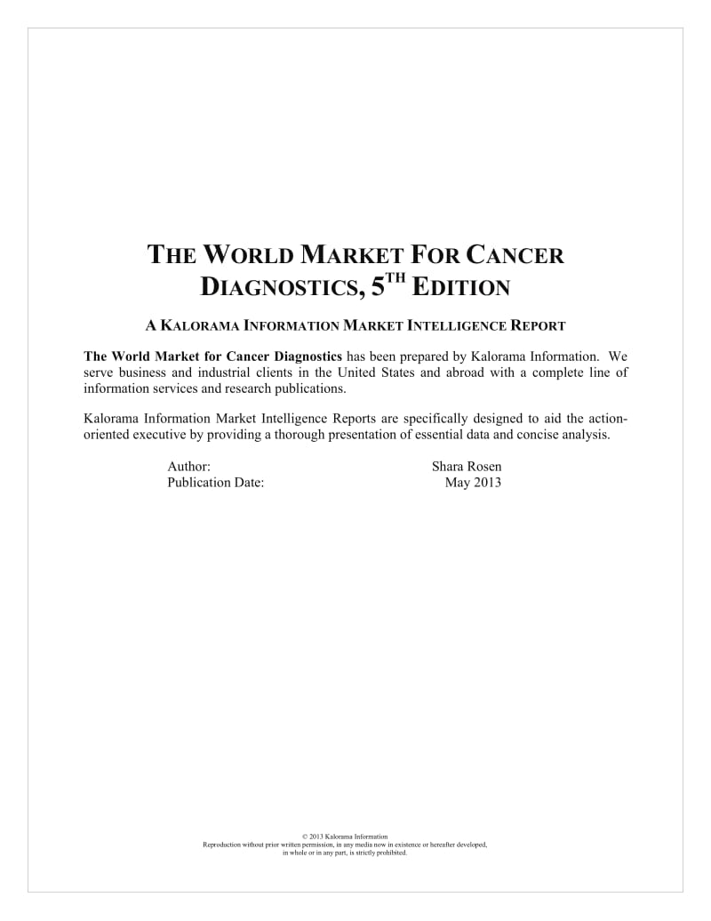 The World Market for Cancer Diagnostics, 5th Edition： Precision and Personalized Testing Arrives.pdf_第2页