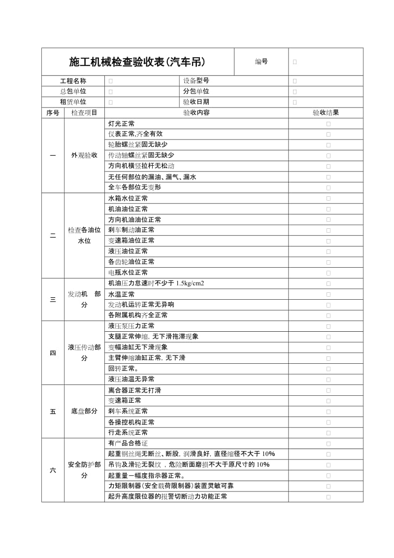 施工机具检查验收表（汽车吊）.doc_第1页