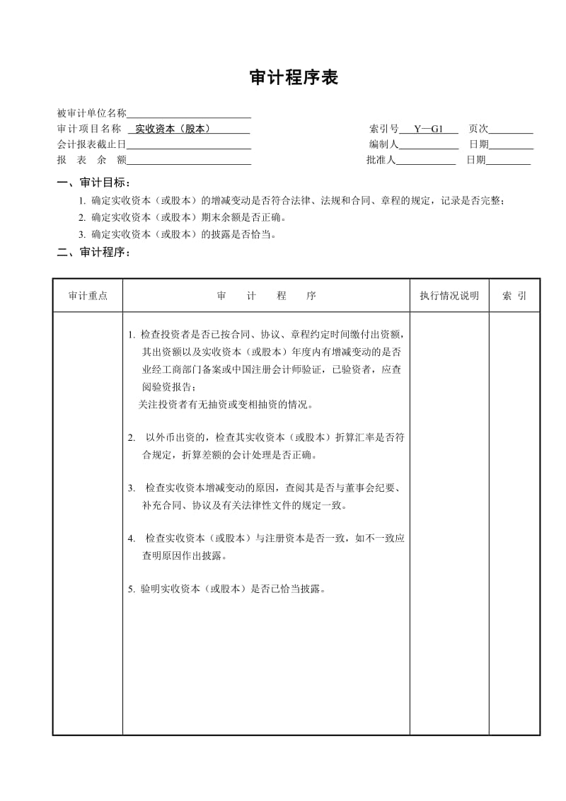 审计程序表(权益类).doc_第1页