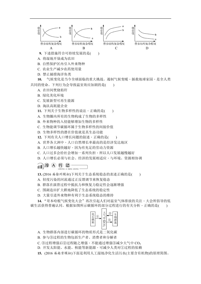 2020版江苏省生物学业水平测试复习白皮书练习：必修3 第二十八讲　生态系统的稳定性、生态环境的保护.doc_第2页