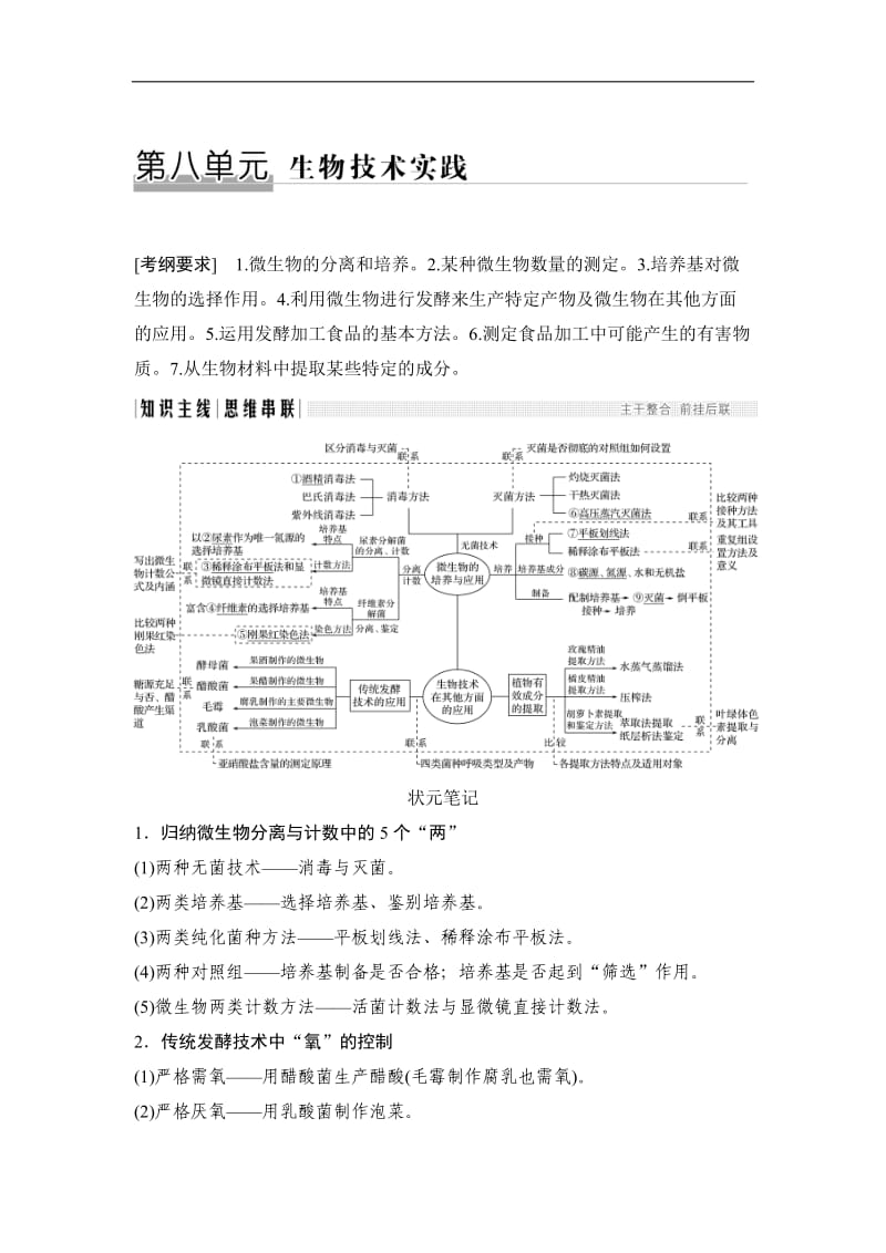 2020版高考生物全国版二轮专题复习配套文档：第八单元 生物技术实践 Word版含答案.doc_第1页