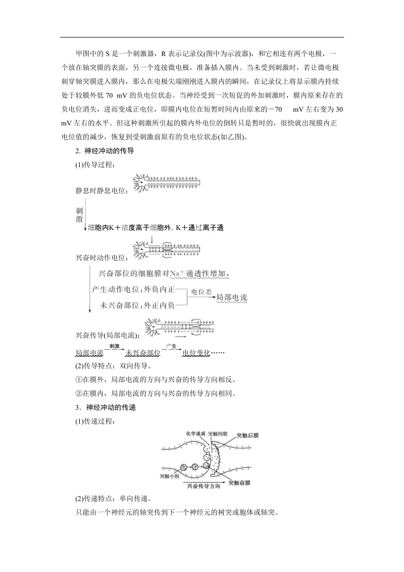 2019-2020学年高中生物浙科版必修三教学案：小专题 大智慧 神经冲动的产生、传导和传递 Word版含答案.doc_第2页