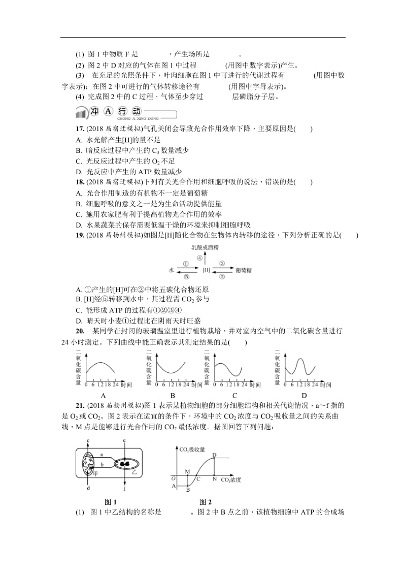 2020版江苏省生物学业水平测试复习白皮书练习：必修1 第六讲　细胞代谢(二).doc_第3页