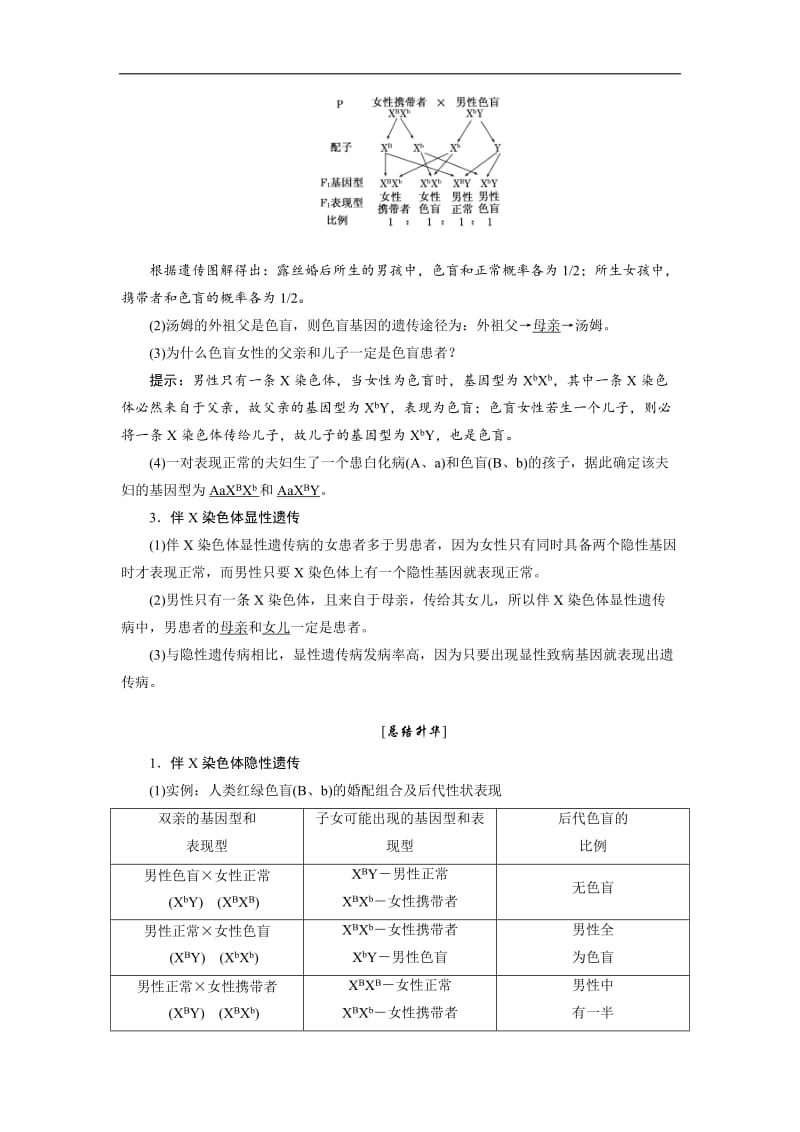 2019-2020学年高一生物人教版必修二教学案：第2章 第3节 伴性遗传 Word版含答案.doc_第3页