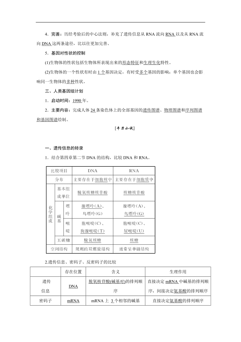 2019-2020学年高一生物苏教版必修二教学案：第四章 第三节 基因控制蛋白质的合成 Word版含答案.doc_第3页