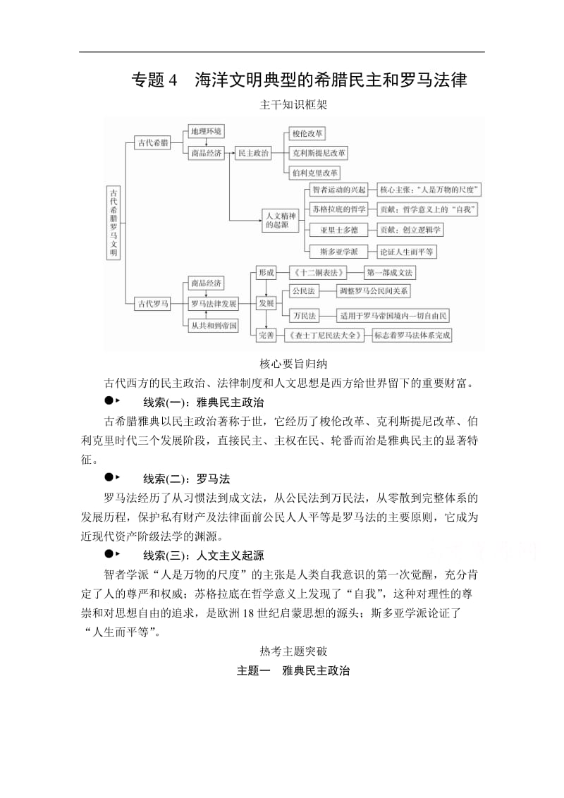 2020历史专题版大二轮专题复习冲刺教师用书+习题检测：下篇 模块一专题4 海洋文明典型的希腊民主和罗马法 Word版含解析.doc_第1页