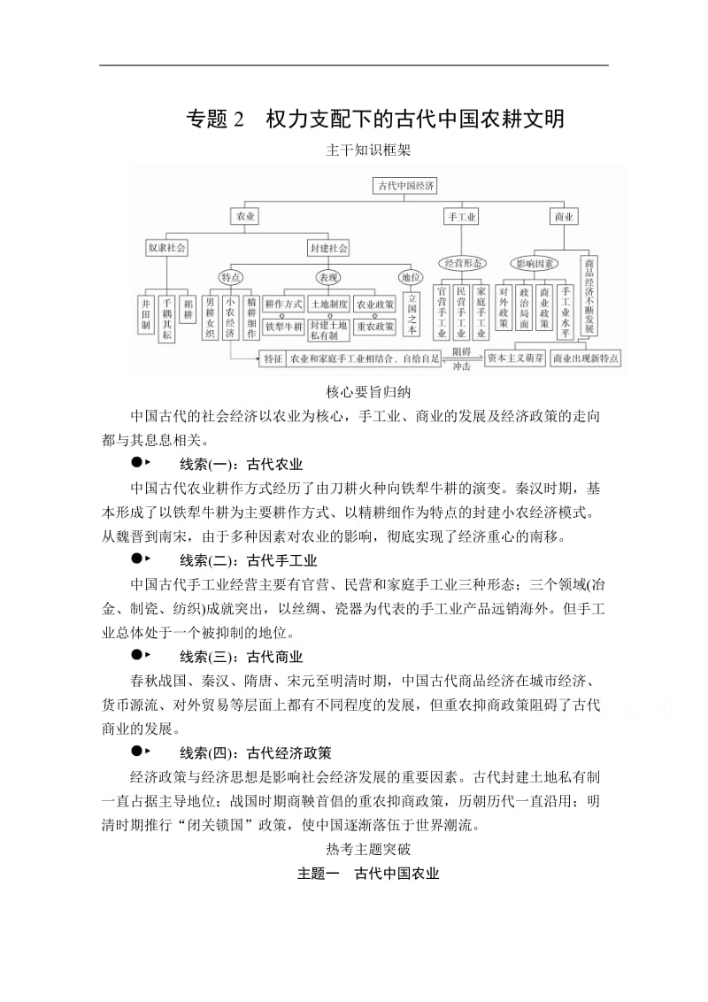 2020历史专题版大二轮专题复习冲刺教师用书+习题检测：下篇 模块一专题2 权力支配下的古代中国农耕文明 Word版含解析.doc_第1页