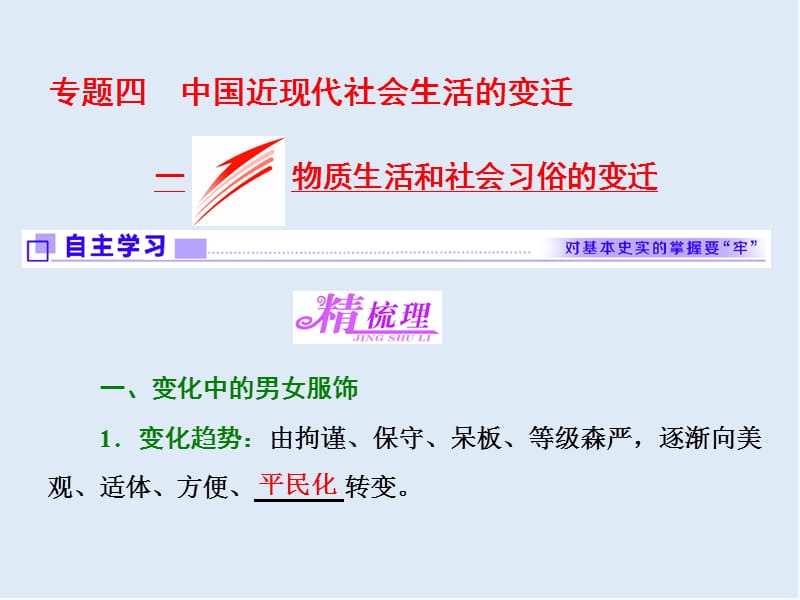 2019-2020学年高中历史人民版必修2课件：专题四 一 物质生活和社会习俗的变迁 .ppt_第1页