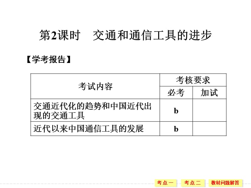 2019-2020学年高中历史人民版浙江专用必修二课件：专题4 第2课时交通和通信工具的进步 .ppt_第1页