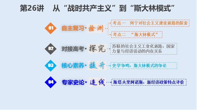 2019版高考历史一轮复习人教江苏专版多媒体实用课件：2-10-26 从“战时共产主义”到“斯大林模式” .ppt_第1页