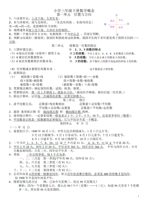 新人教版小学三年级数学下册概念识记.doc