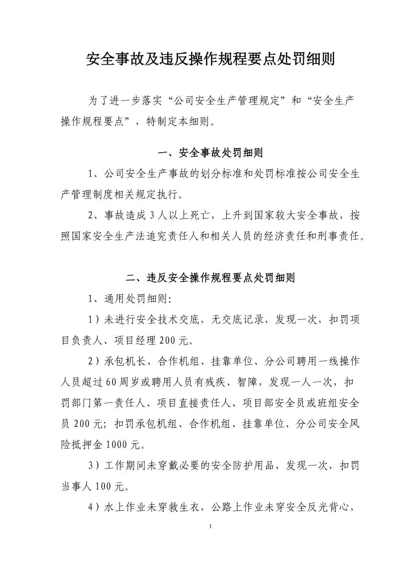 安全事故及违反操作规程要点处罚细则 (2).doc_第1页