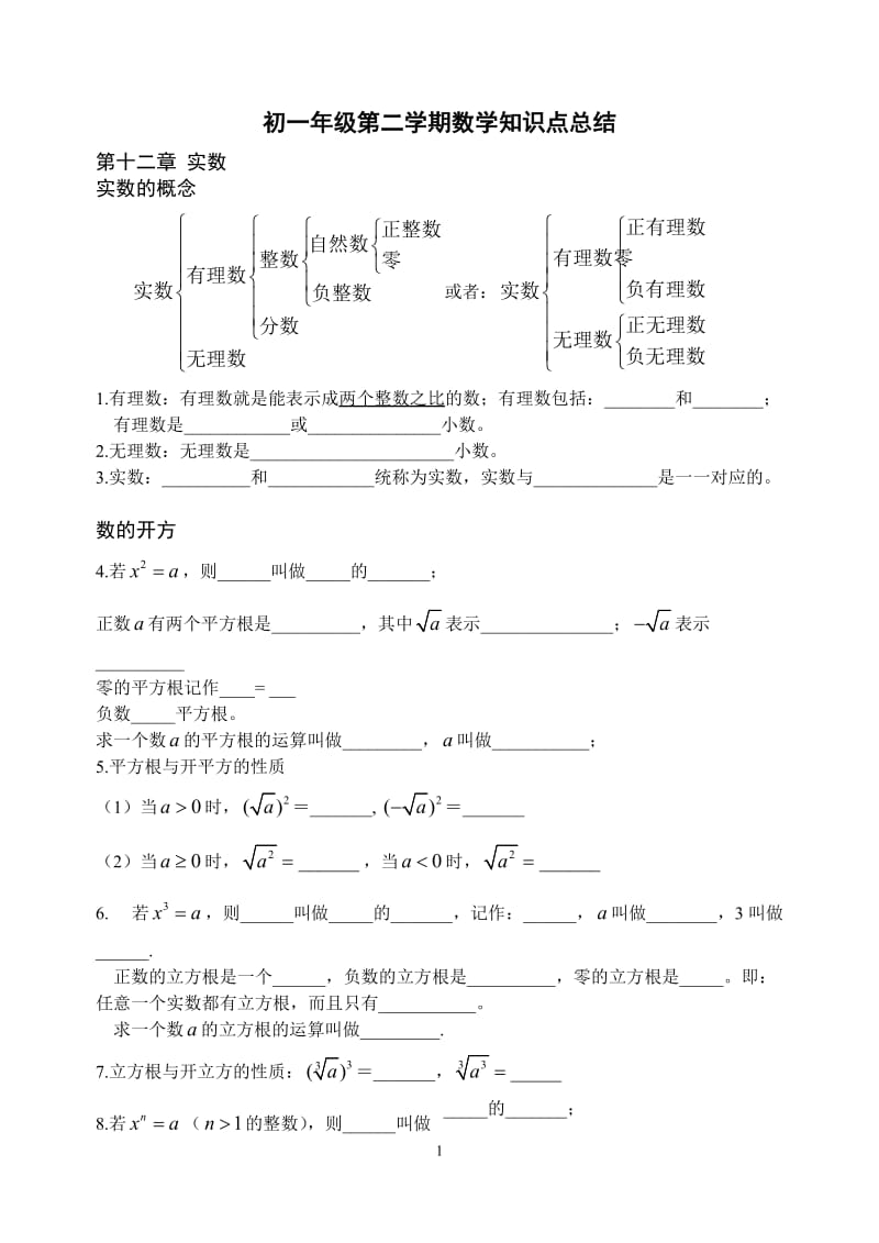 初一年级第二学期数学知识点总结.doc_第1页