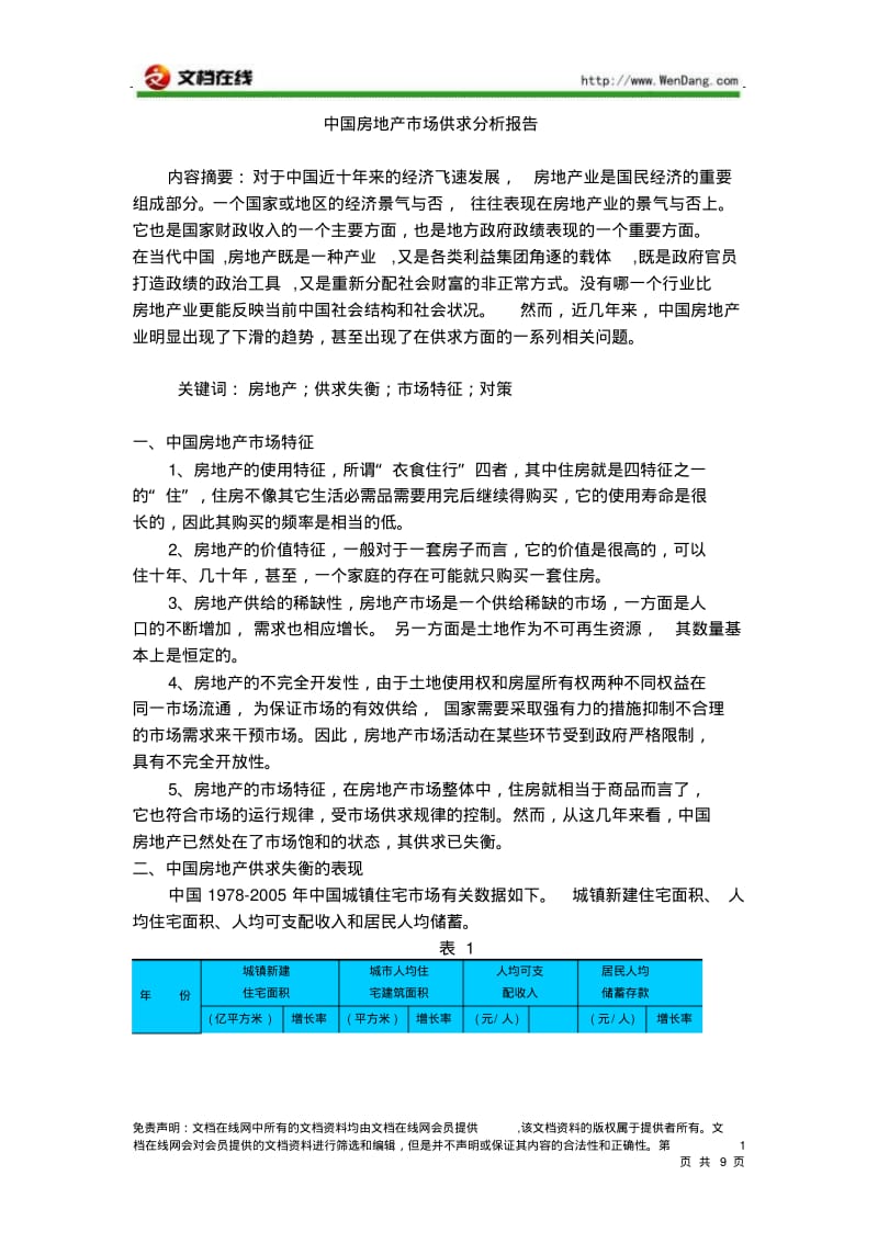中国房地产市场供求分析报告(论文).pdf_第1页