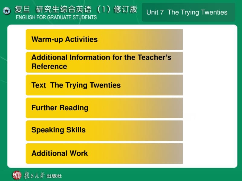 unit7thetryingtwenties复旦研究生综合英语(1修订版教学课件.pdf_第1页