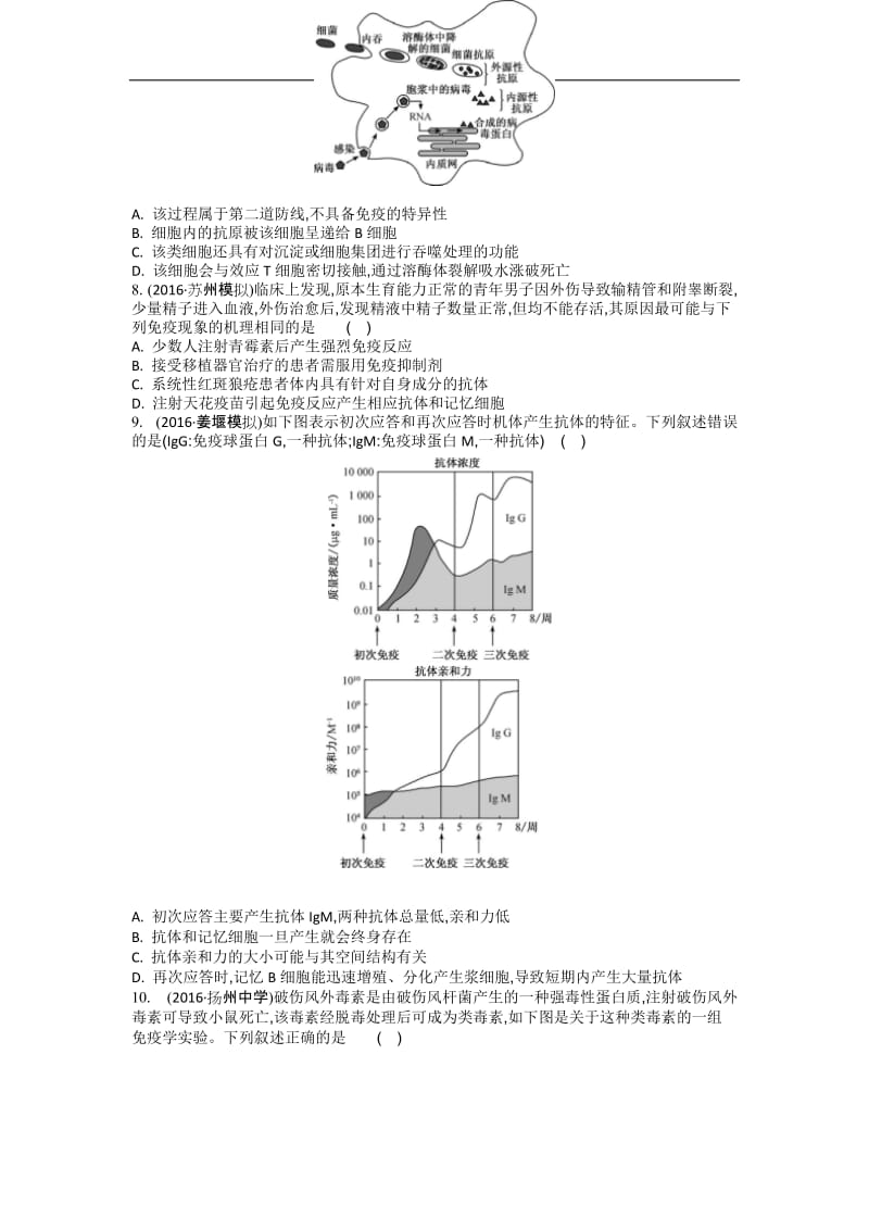 江苏盐城中学2020届高三一轮复习学生作业：第八单元第2讲 免疫调节 Word版含解析.doc_第2页