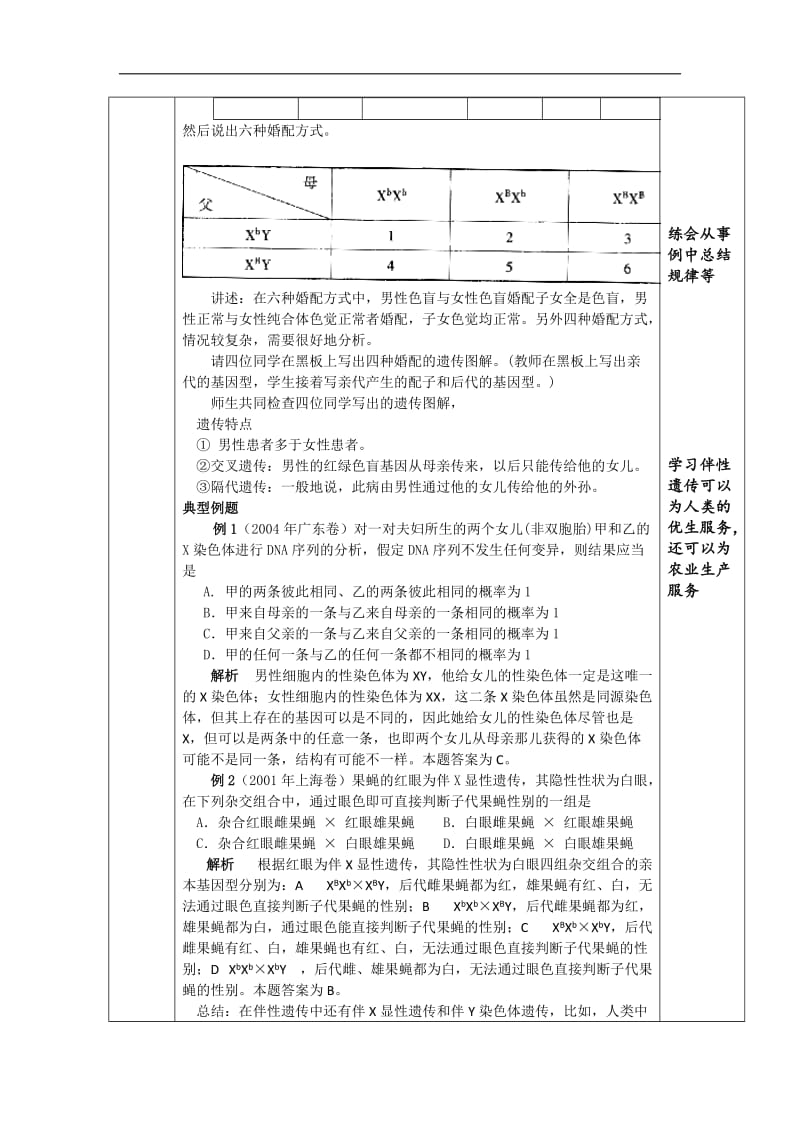 江苏省海头高级中学高一生物必修2教案：2.3《伴性遗传》 .doc_第3页