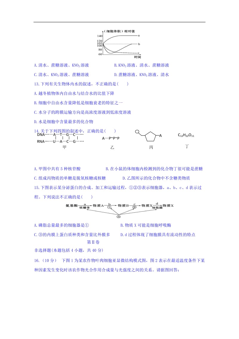 辽宁省葫芦岛市第八高级中学人教版高中生物必修1导学案（无答案）：第5章细胞的能量供应和利用滚动测试7 Word版缺答案.doc_第3页