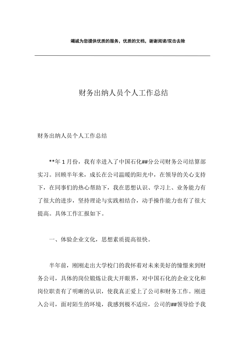 财务出纳人员个人工作总结.docx_第1页