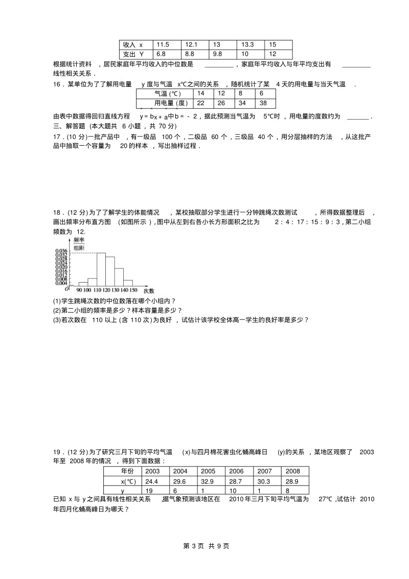 人教版高中数学必修三第二章统计第二章_单元检测_a卷.pdf_第3页