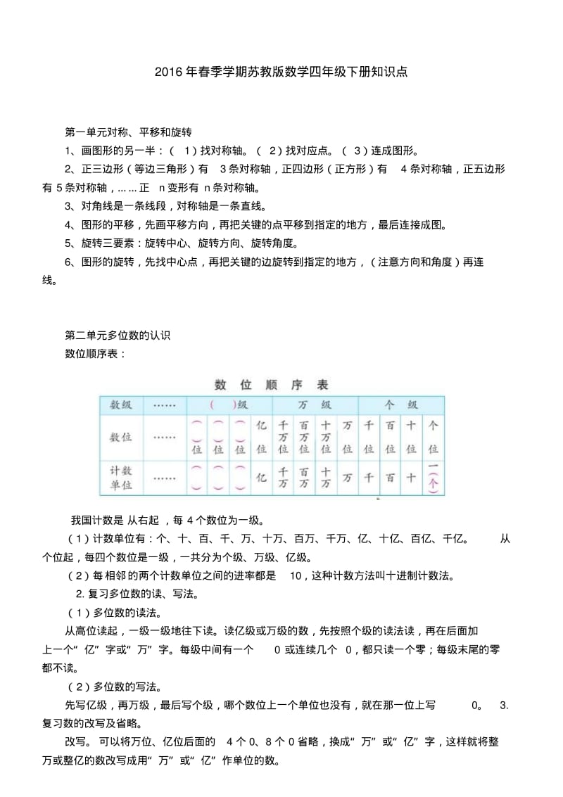 最新苏教版数学四年级下册知识点总结.pdf_第1页